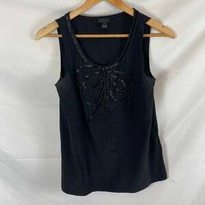 J Crew Silk Bow Beaded Sleeveless Top Black Size 2
